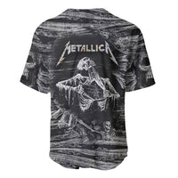 Black baseball jersey with white METALLICA back print and skeleton angel graphic