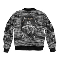 Black and white bomber jacket, back print with Metallica logo and skeleton scene