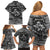 Black and White Metallica Skull Family Matching Off Shoulder Short Dress and Hawaiian Shirt - Wonder Print Shop