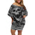 Black and White Metallica Skull Family Matching Off Shoulder Short Dress and Hawaiian Shirt - Wonder Print Shop