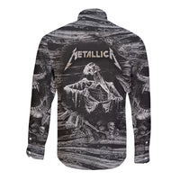 Hooded button long-sleeve shirt back with Metallica text and skeleton artwork