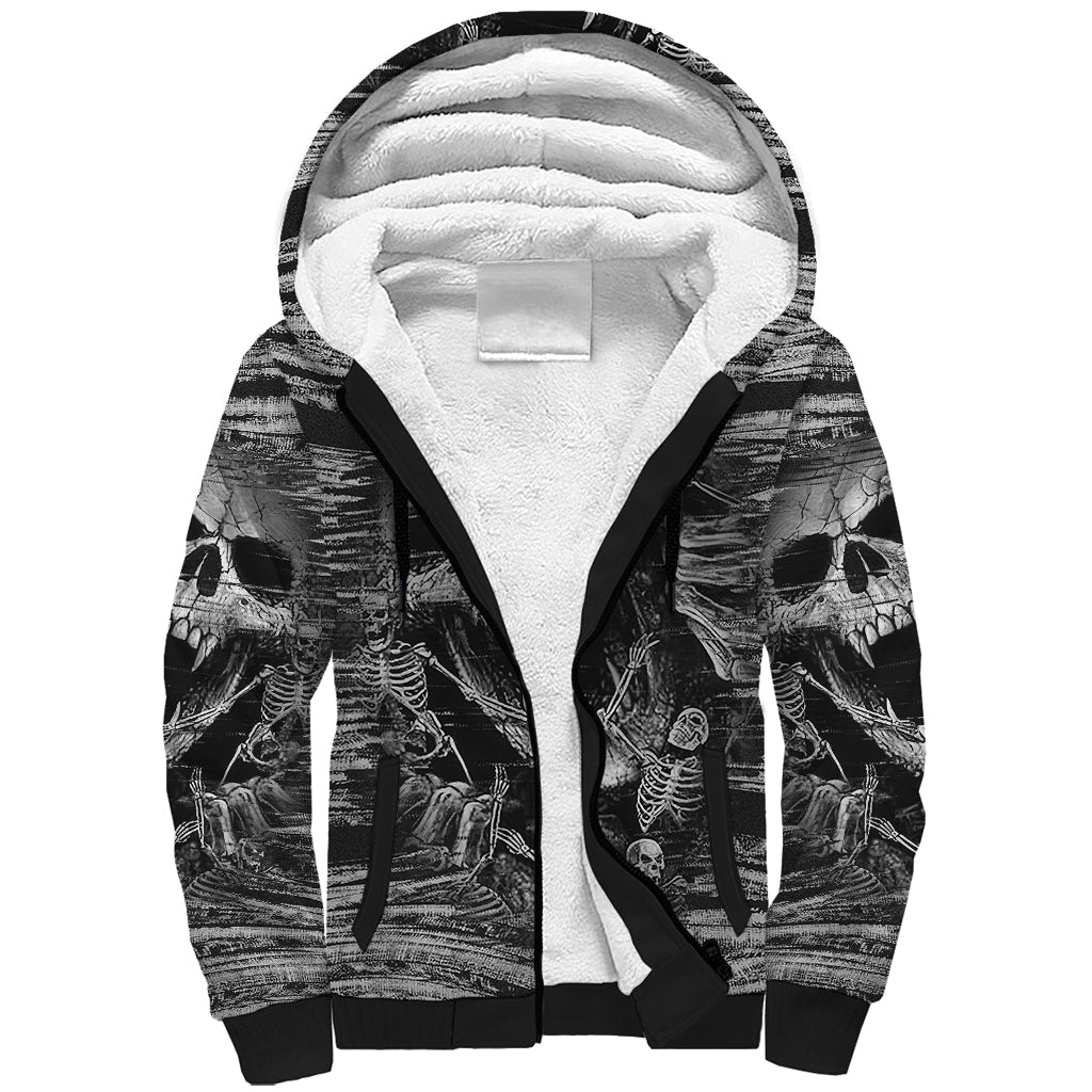 Black and White Metallica Skull Sherpa Hoodie - Wonder Print Shop