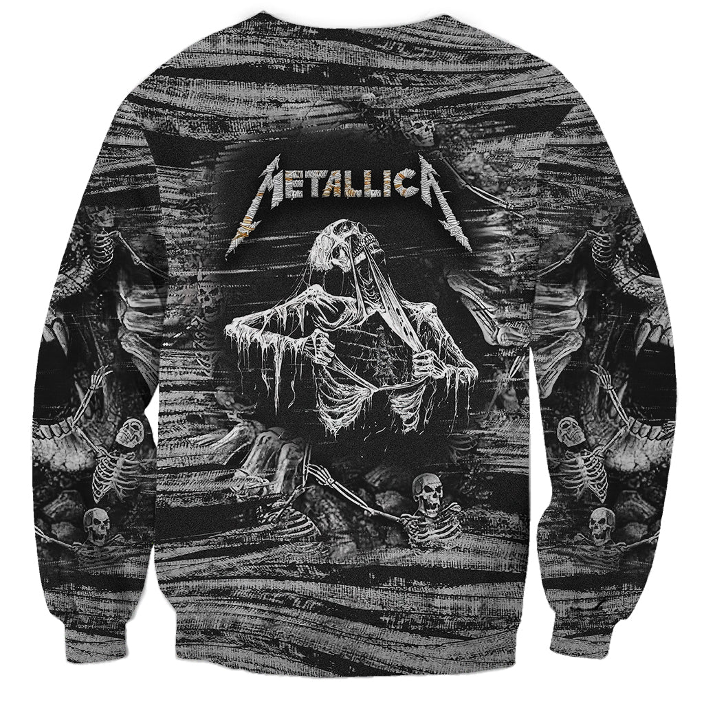 Unisex black sweatshirt with Metallica back print of skeleton with guitar
