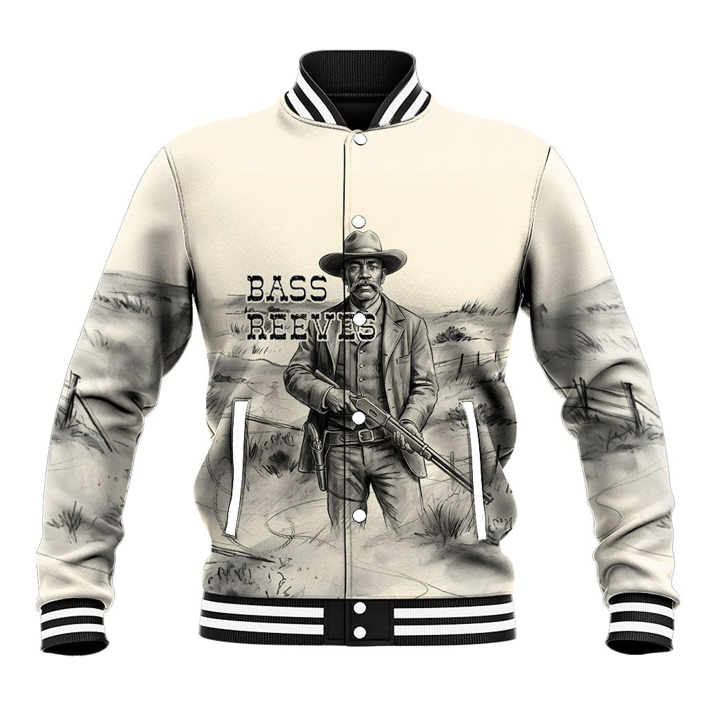 Bass Reeves Lawman Western Marshal Baseball Jacket Vintage Charcoal Sketch Indomitable Black Cowboy Legend