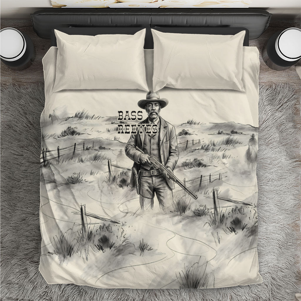 Bass Reeves Lawman Western Marshal Bedding Set Vintage Charcoal Sketch Indomitable Black Cowboy Legend
