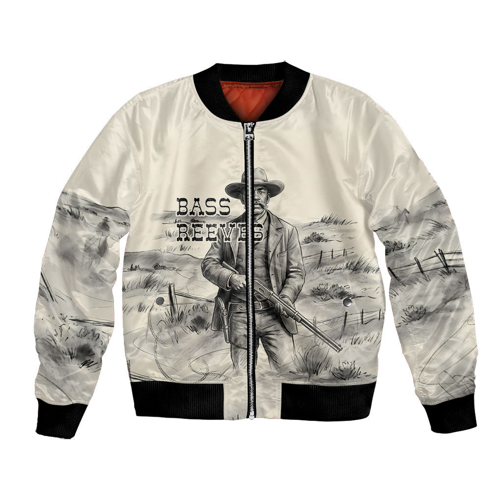 Bass Reeves Lawman Western Marshal Bomber Jacket Vintage Charcoal Sketch Indomitable Black Cowboy Legend