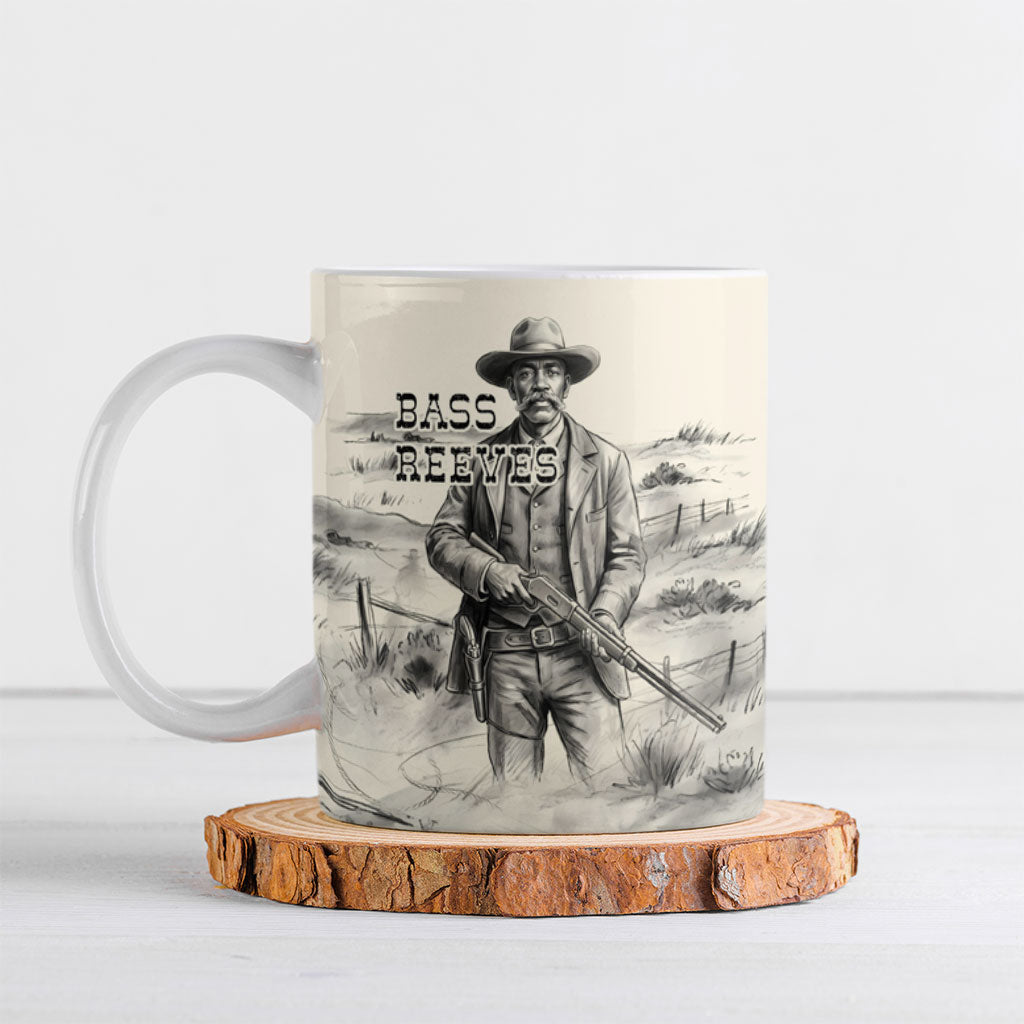 Bass Reeves Lawman Western Marshal Ceramic Mug Vintage Charcoal Sketch Indomitable Black Cowboy Legend