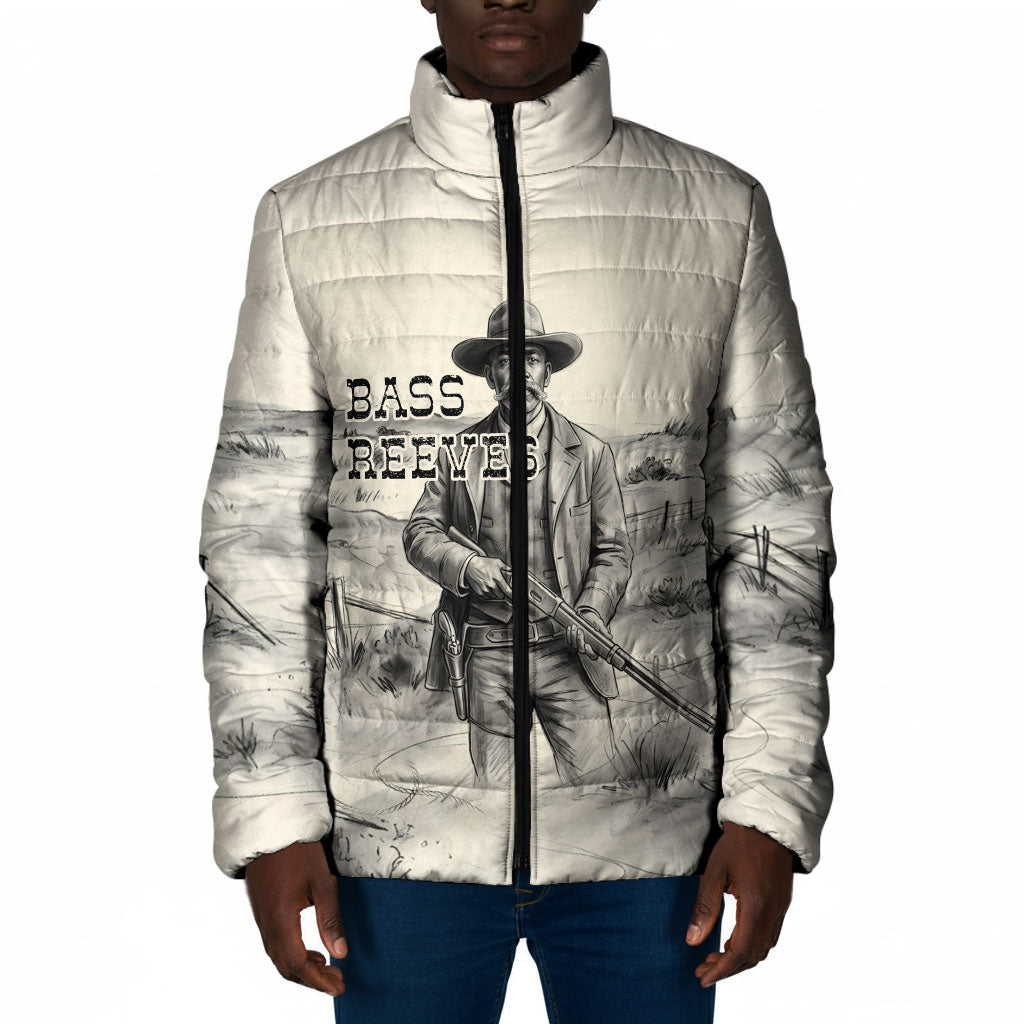 Bass Reeves Lawman Western Marshal Padded Jacket Vintage Charcoal Sketch Indomitable Black Cowboy Legend