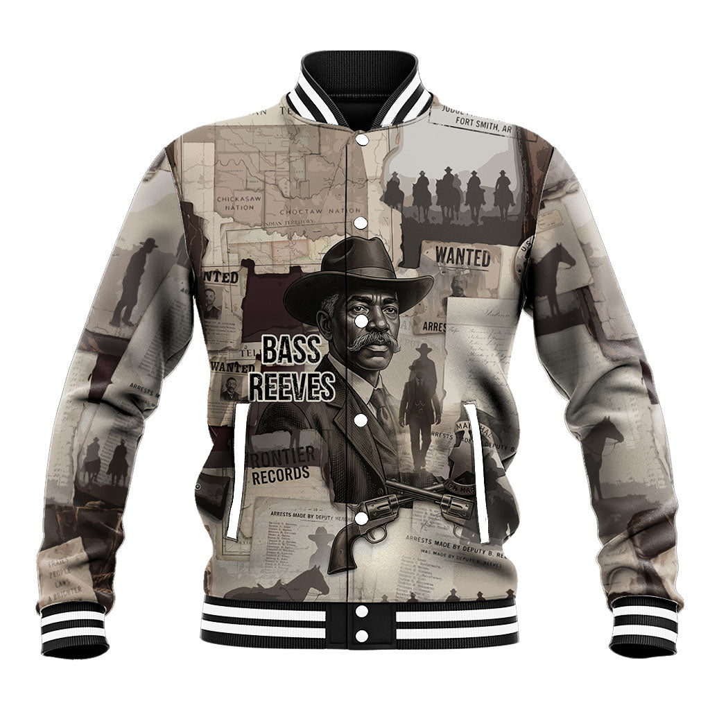Bass Reeves Black Cowboy Lawman Baseball Jacket Vintage Newspaper Collage Old West Legend Sketch
