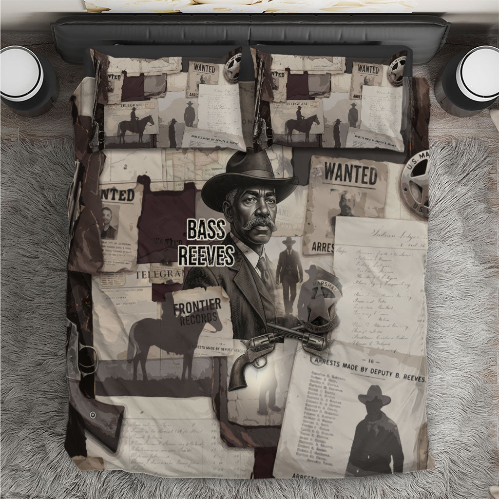Bass Reeves Black Cowboy Lawman Bedding Set Vintage Newspaper Collage Old West Legend Sketch