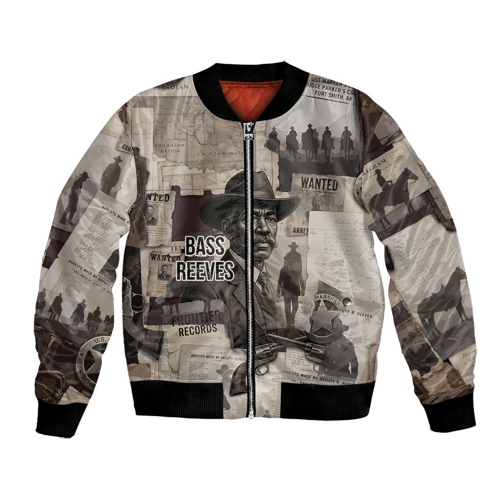 Bass Reeves Black Cowboy Lawman Bomber Jacket Vintage Newspaper Collage Old West Legend Sketch