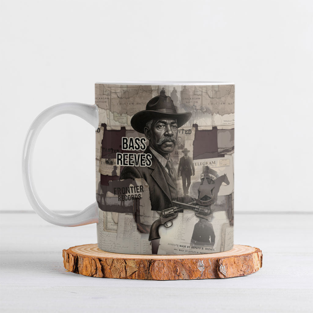 Bass Reeves Black Cowboy Lawman Ceramic Mug Vintage Newspaper Collage Old West Legend Sketch