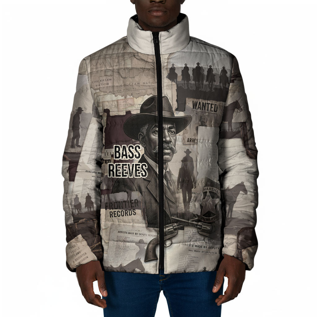 Bass Reeves Black Cowboy Lawman Padded Jacket Vintage Newspaper Collage Old West Legend Sketch