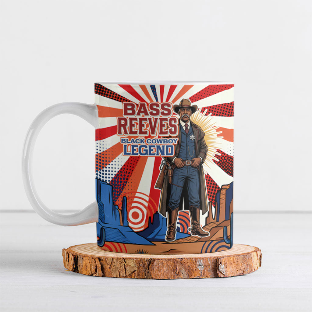 Bass Reeves Black Cowboy Legend Ceramic Mug Retro Comic Pop Art Sunburst Western US Marshal Badge