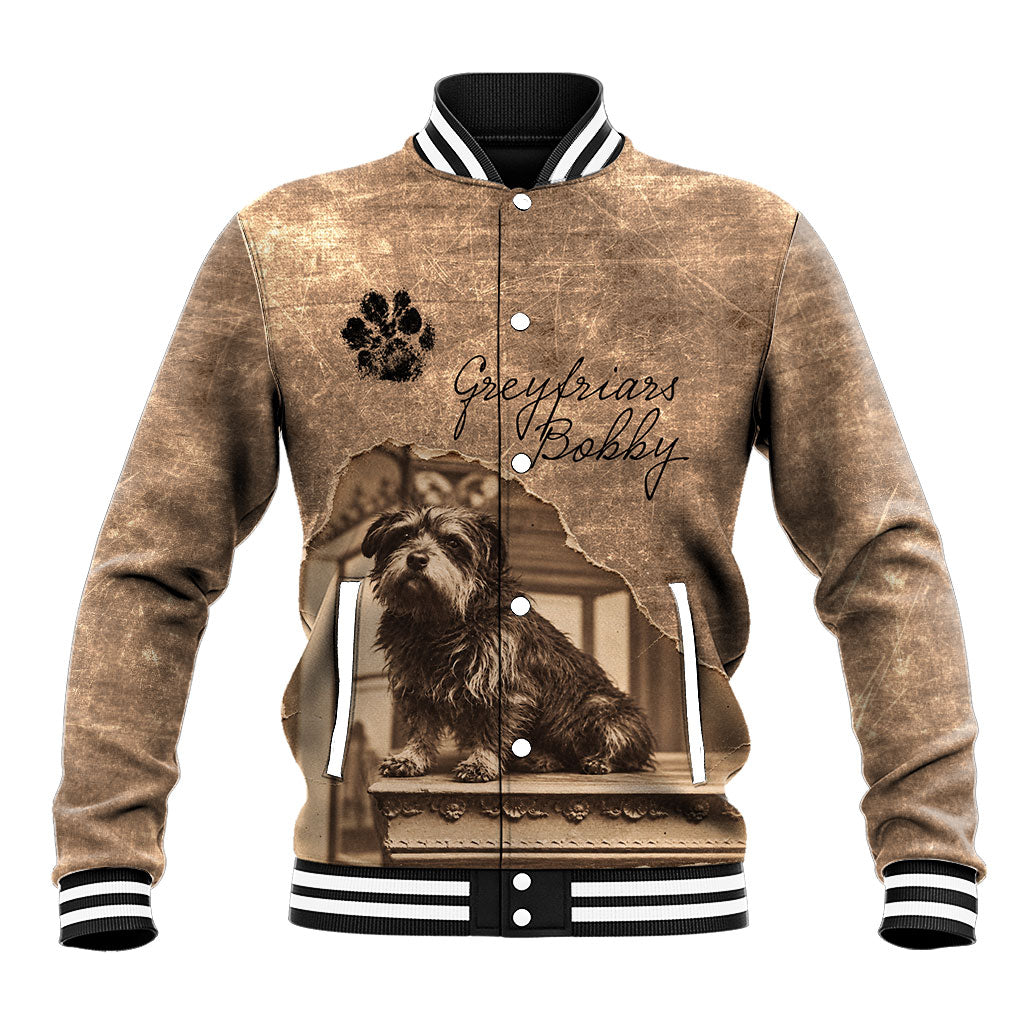 Greyfriars Bobby Scotland Baseball Jacket Vintage Loyal Dog Legend Heritage Skye Terrier Art