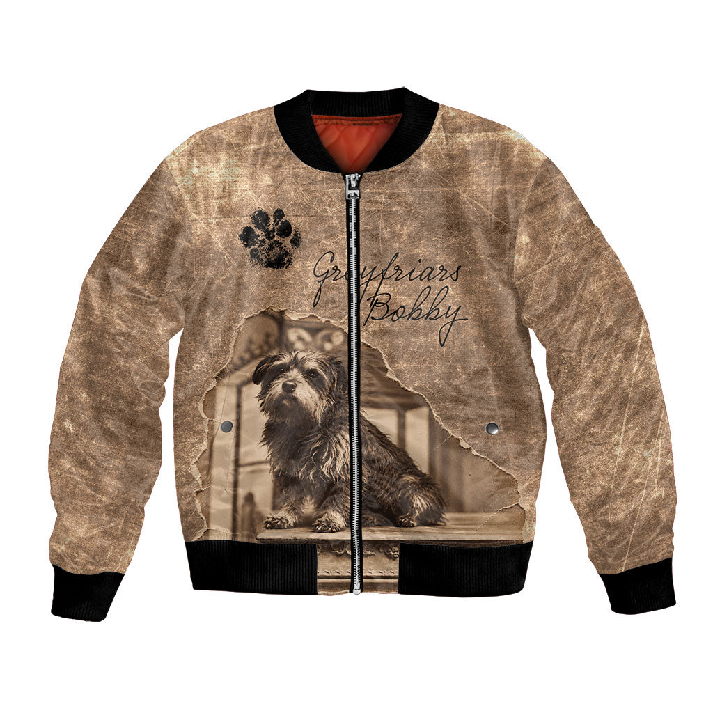 Greyfriars Bobby Scotland Bomber Jacket Vintage Loyal Dog Legend Heritage Skye Terrier Art