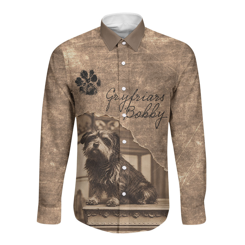 Greyfriars Bobby Scotland Long Sleeve Button Shirt Vintage Loyal Dog Legend Heritage Skye Terrier Art