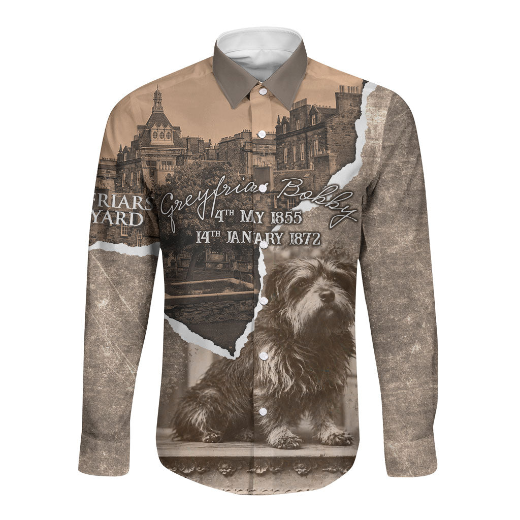 Greyfriars Bobby Scotland Long Sleeve Button Shirt Vintage Loyal Dog Legend Memorial Skye Terrier