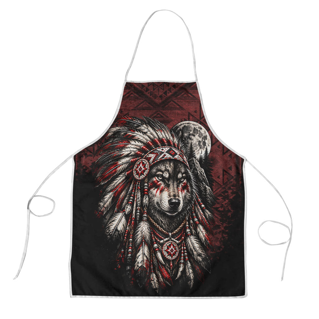 Native American Wolf Spirit Apron Tribal Feather Headdress Dreamcatcher Wilderness Pattern