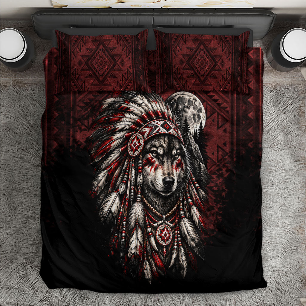 Native American Wolf Spirit Bedding Set Tribal Feather Headdress Dreamcatcher Wilderness Pattern