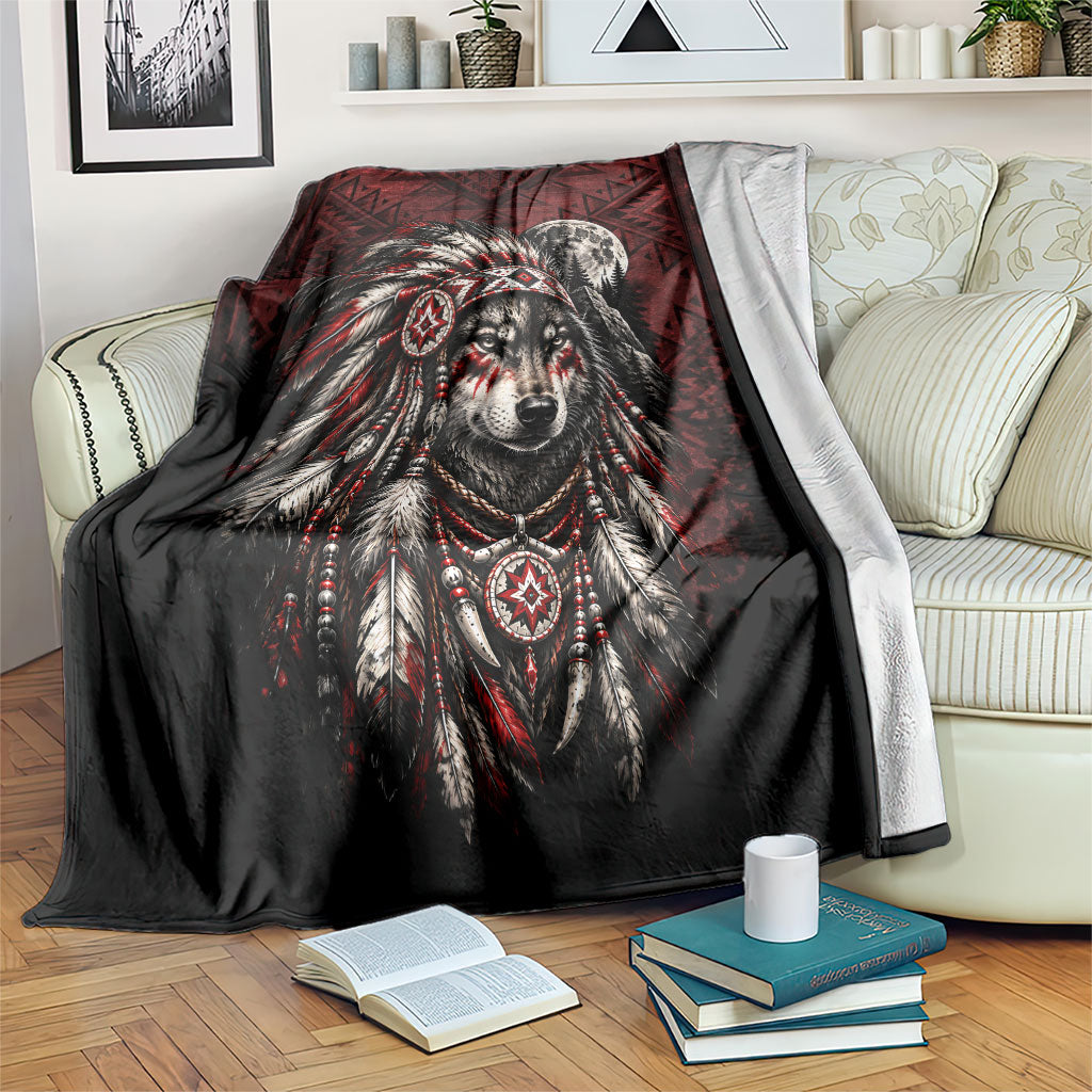 Native American Wolf Spirit Blanket Tribal Feather Headdress Dreamcatcher Wilderness Pattern