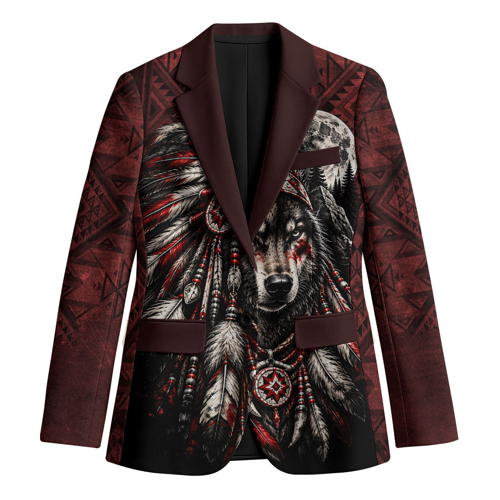 Native American Wolf Spirit Blazer Tribal Feather Headdress Dreamcatcher Wilderness Pattern