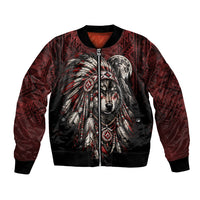 Native American Wolf Spirit Bomber Jacket Tribal Feather Headdress Dreamcatcher Wilderness Pattern