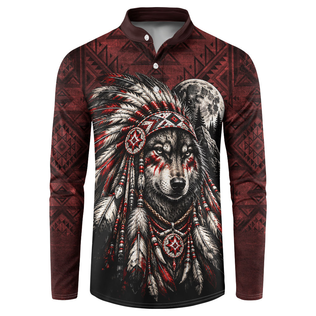 Native American Wolf Spirit Button Sweatshirt Tribal Feather Headdress Dreamcatcher Wilderness Pattern