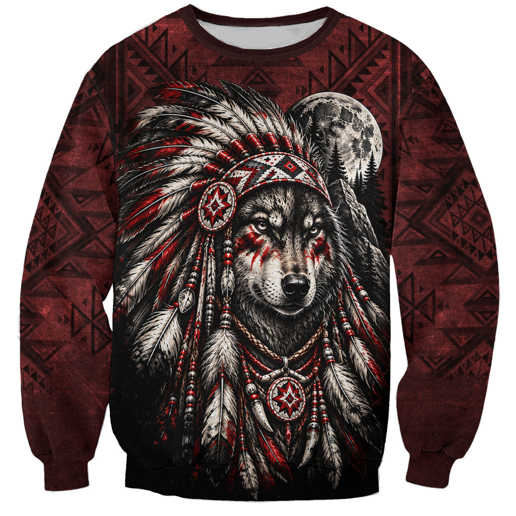 Native American Wolf Spirit Sweatshirt Tribal Feather Headdress Dreamcatcher Wilderness Pattern
