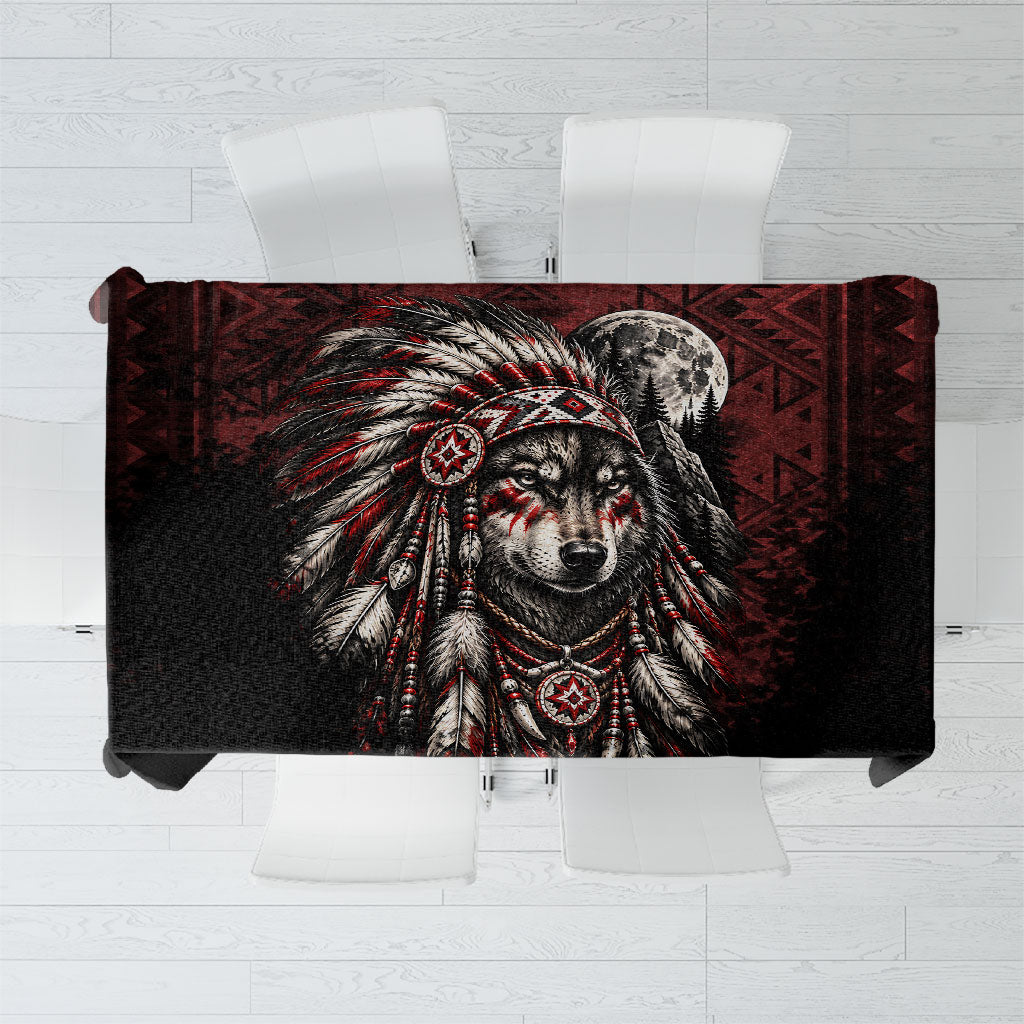 Native American Wolf Spirit Tablecloth Tribal Feather Headdress Dreamcatcher Wilderness Pattern