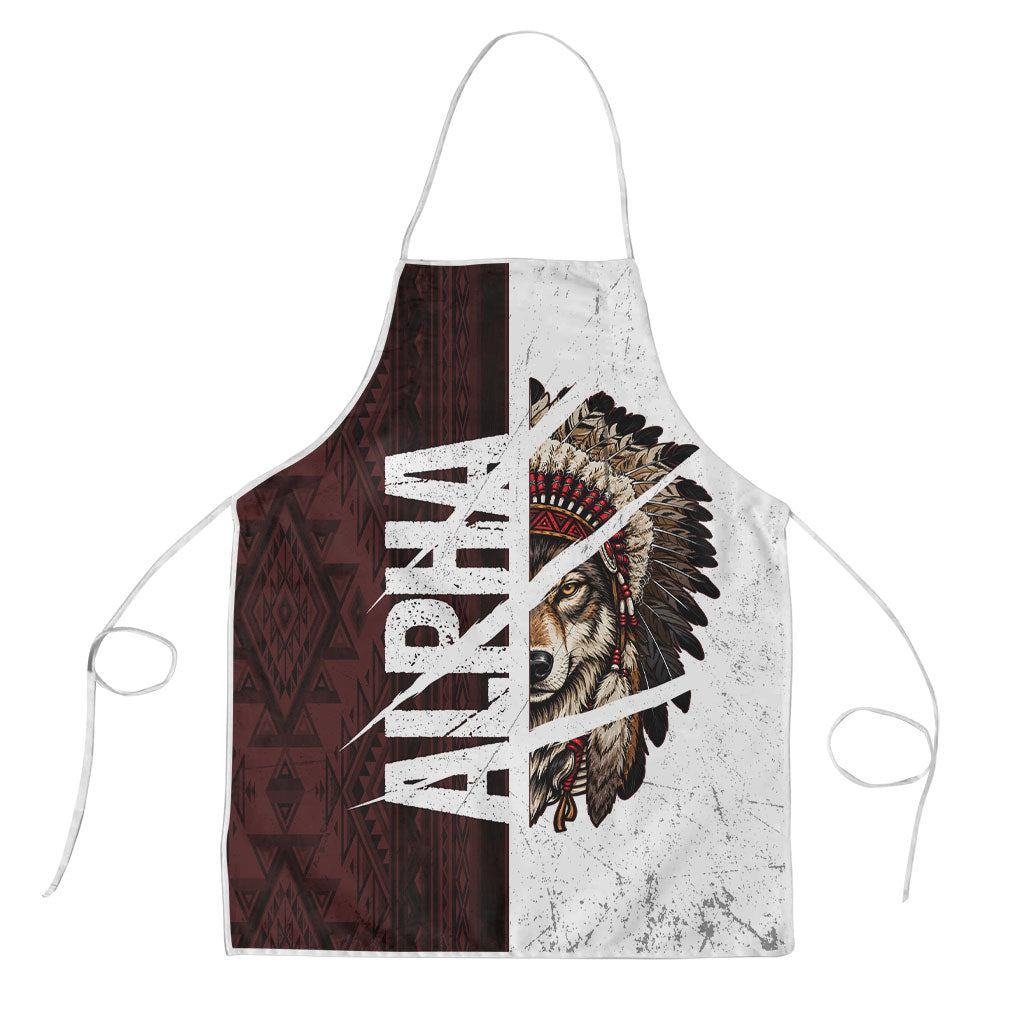 Native American Alpha Wolf Apron Tribal Headdress Split Geometric Pattern Art