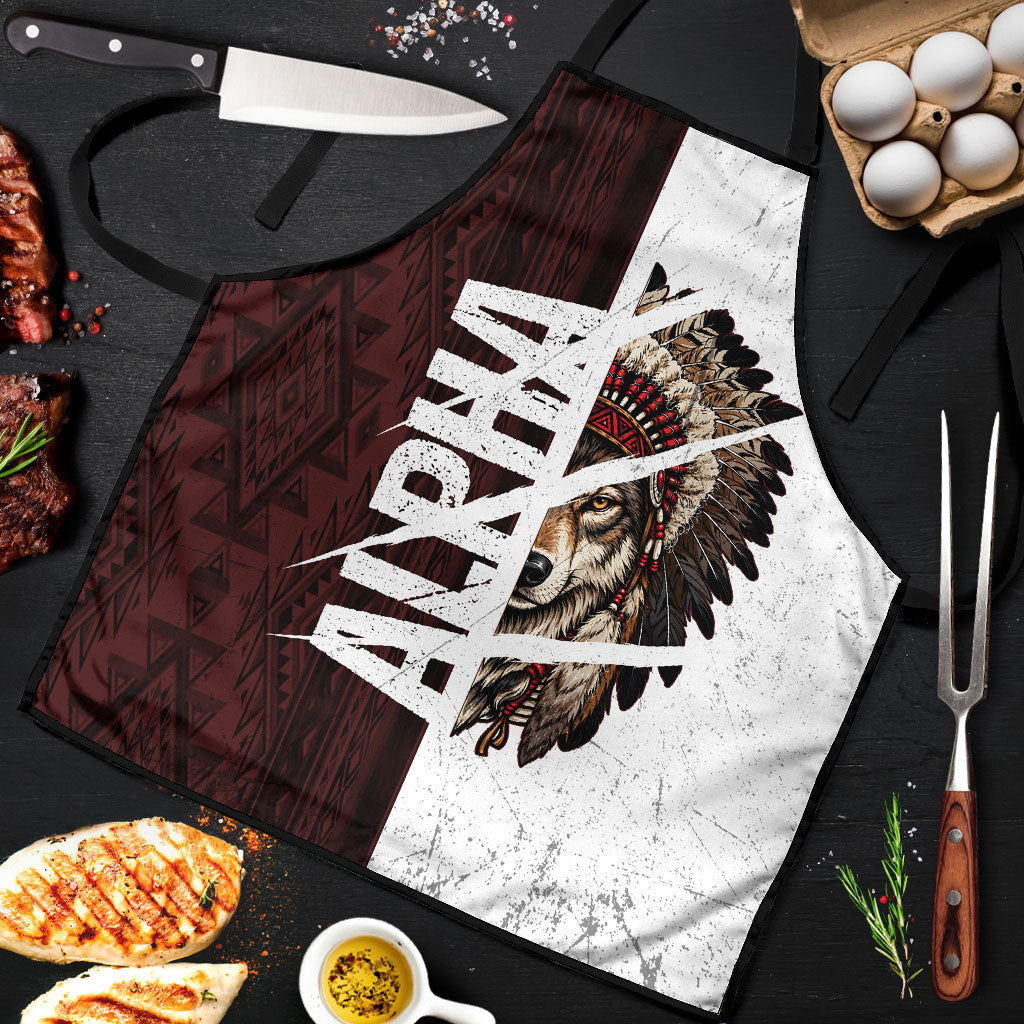 Native American Alpha Wolf Apron Tribal Headdress Split Geometric Pattern Art