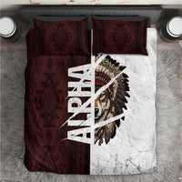 Native American Alpha Wolf Bedding Set Tribal Headdress Split Geometric Pattern Art