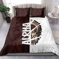 Native American Alpha Wolf Bedding Set Tribal Headdress Split Geometric Pattern Art