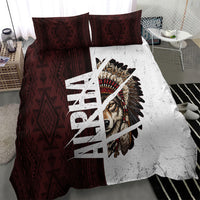 Native American Alpha Wolf Bedding Set Tribal Headdress Split Geometric Pattern Art