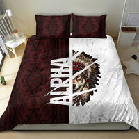 Native American Alpha Wolf Bedding Set Tribal Headdress Split Geometric Pattern Art