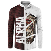 Native American Alpha Wolf Button Sweatshirt Tribal Headdress Split Geometric Pattern Art