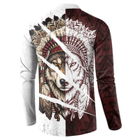 Native American Alpha Wolf Button Sweatshirt Tribal Headdress Split Geometric Pattern Art