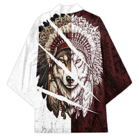 Native American Alpha Wolf Kimono Tribal Headdress Split Geometric Pattern Art