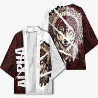 Native American Alpha Wolf Kimono Tribal Headdress Split Geometric Pattern Art