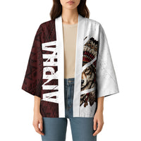 Native American Alpha Wolf Kimono Tribal Headdress Split Geometric Pattern Art