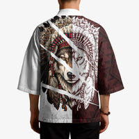 Native American Alpha Wolf Kimono Tribal Headdress Split Geometric Pattern Art