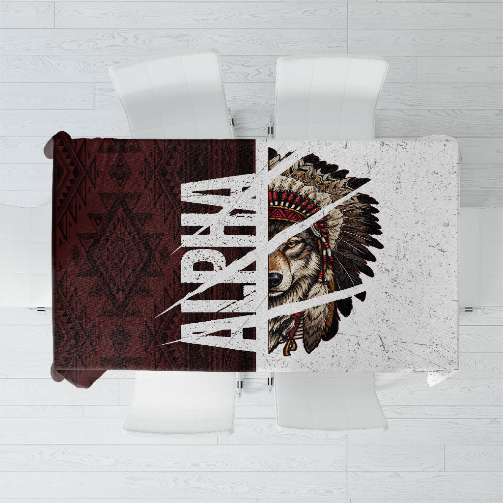 Native American Alpha Wolf Tablecloth Tribal Headdress Split Geometric Pattern Art