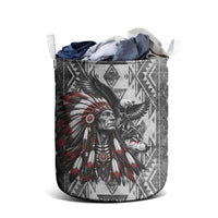 Native American Chief Eagle And Wolf Laundry Basket Tribal Pattern Dreamcatcher Wilderness Art