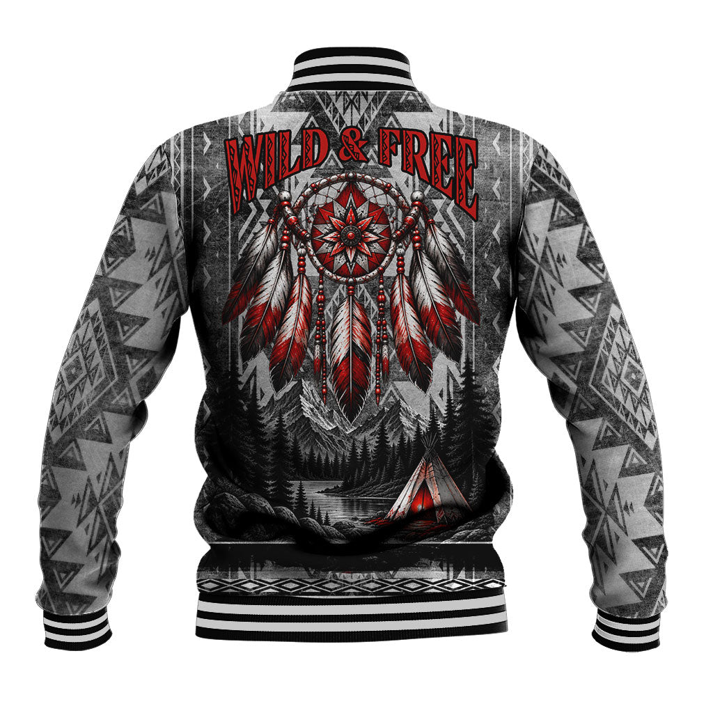 Native American Chief Eagle And Wolf Baseball Jacket Tribal Pattern Dreamcatcher Wilderness Art