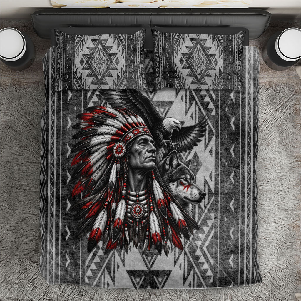 Native American Chief Eagle And Wolf Bedding Set Tribal Pattern Dreamcatcher Wilderness Art