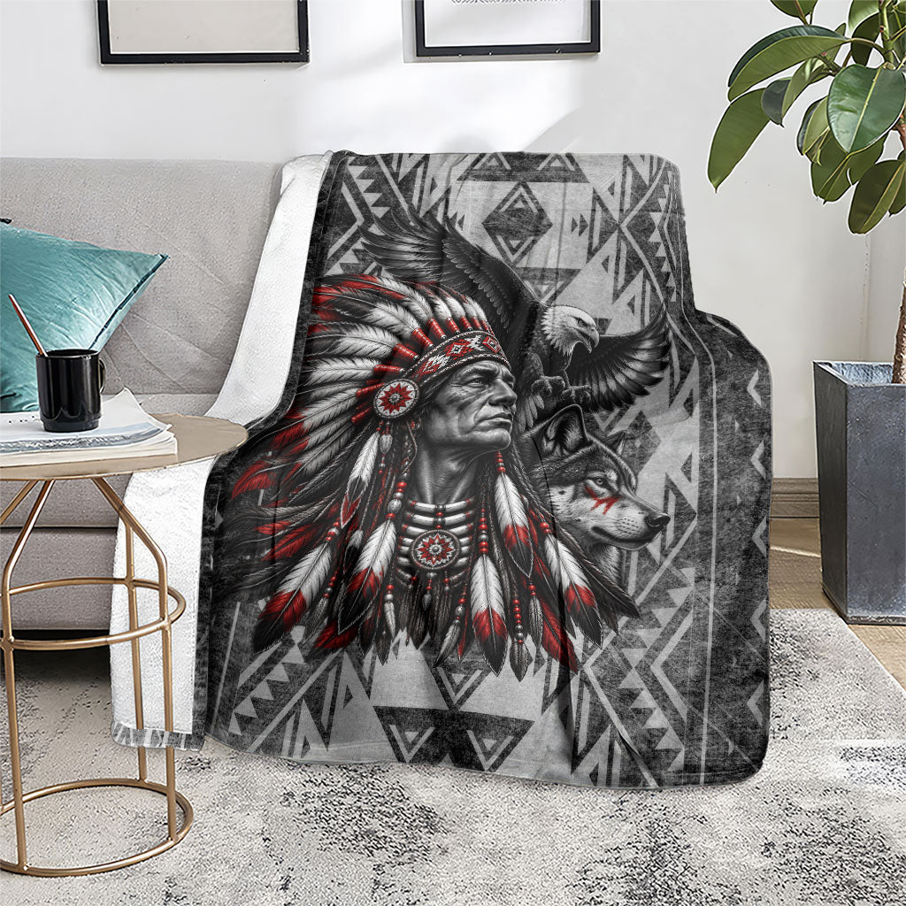 Native American Chief Eagle And Wolf Blanket Tribal Pattern Dreamcatcher Wilderness Art