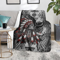 Native American Chief Eagle And Wolf Blanket Tribal Pattern Dreamcatcher Wilderness Art