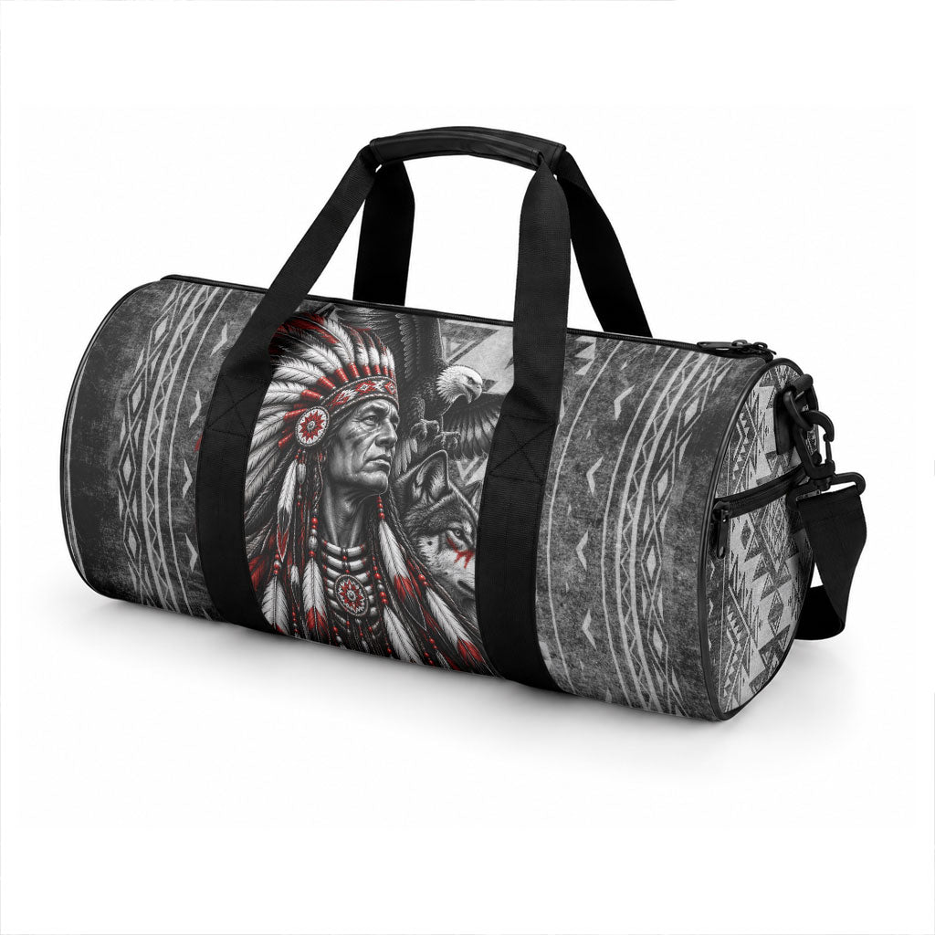 Native American Chief Eagle And Wolf Duffle Bag Tribal Pattern Dreamcatcher Wilderness Art