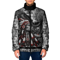 Native American Chief Eagle And Wolf Padded Jacket Tribal Pattern Dreamcatcher Wilderness Art
